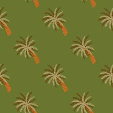 Creative beach nature doodle seamless pattern with simple palm tree silhouett Stock Illustration
