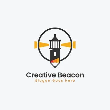 Creative Beacon, Pencil, Lighthouse logo Stock Illustration