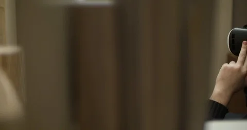 Creative bearded man uses virtual reality glasses Stock Footage 88057723