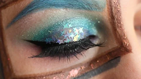 Creative beautiful art makeup of eye, gallery picture, macro eye Video stock 95842405