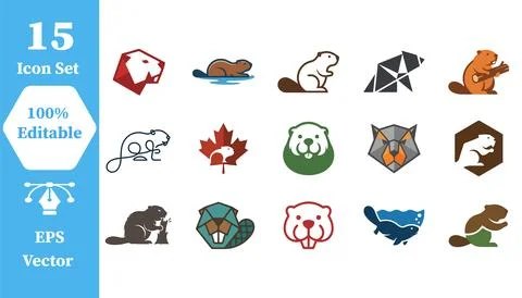 Creative beaver wildlife icon set collection with wildlife creature wildernes Stock Illustration