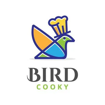 Creative bird and chef icon logo vector design Stock Illustration