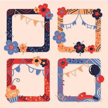 Creative birthday collage frame collection Stock Illustration