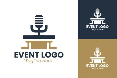 Creative Black and Gold Audio Event Logo with Iconic Desk Microphone Emblem Illustration