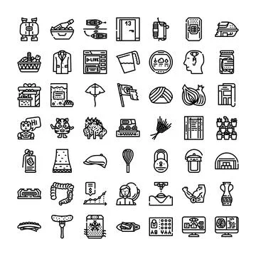Creative black and white line art diversity icons Stock Illustration