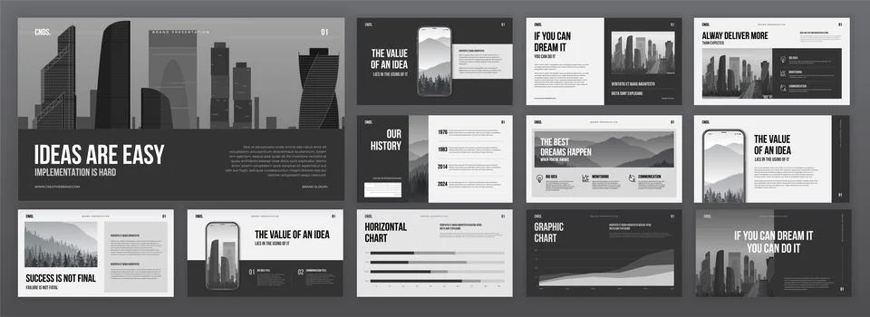 Creative black and white presentation templates set for business Stock Illustration