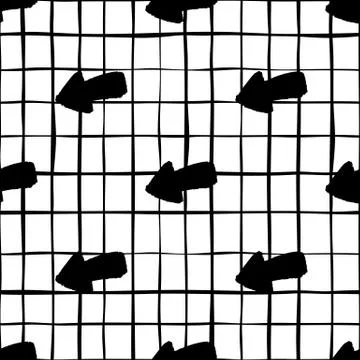 Creative black arrows ink seamless pattern on stripes background. Vector illu Stock Illustration