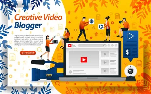 Creative Blogger video. Vlog Studio for editing. online influencer, vlogger a Stock Illustration