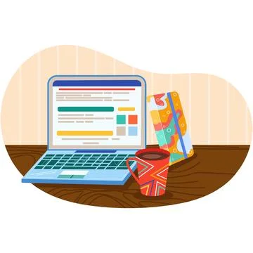 Creative blogger work place vector flat cartoon Stock Illustration