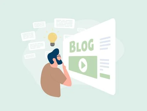 Creative Blogging concept. Content Creation, fresh blog ideas. Vector Stock Illustration