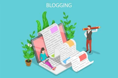 Creative blogging isometric flat vector conceptual illustration. Stock Illustration