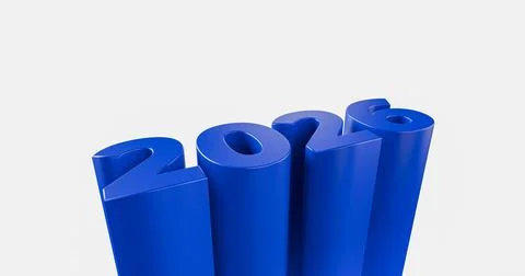 Creative Blue 3D 2026 Numbers on Vertical Pillars. Illustrazione stock