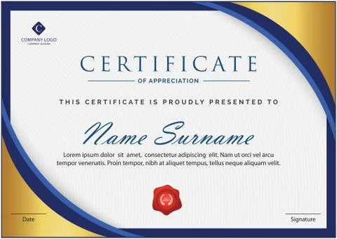 Creative blue and golden multipurpose professional certificate template design Stock Illustration