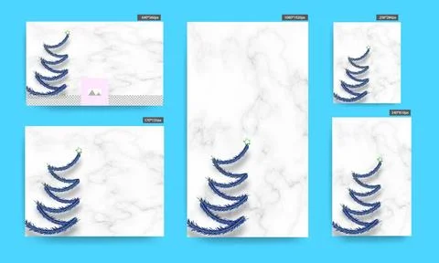 Creative Blue Christmas Tree From Feathers Illustration on White Marble Bac.. Stock Illustration