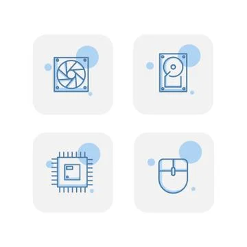 Creative blue computer component icons design vector Stock-Illustration