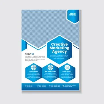 Creative Blue Corporate Flyer Template With Hexagon Shape Stock Illustration