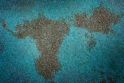 Creative blue-green background, pattern in the shape of continents Foto stock