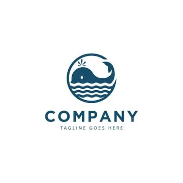 Creative blue white whale logo, emblem, design template. Vector Illustration Stock Illustration