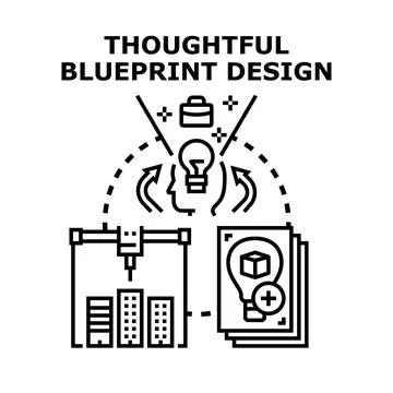 Creative blueprint design process generating solution ideas 스톡 일러스트
