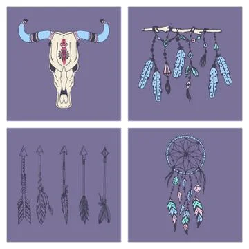 Creative boho style banner mady ethnic feathers arrows and floral elements Illustrazione stock