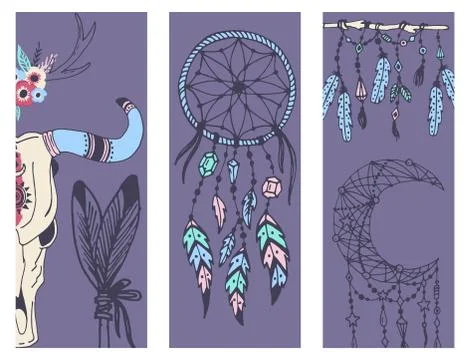 Creative boho style banner mady ethnic feathers arrows and floral elements Illustrazione stock