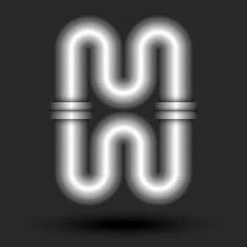 Creative bold letter H 3d logo monogram, metallic pipes with flanges smooth.. Stock Illustration