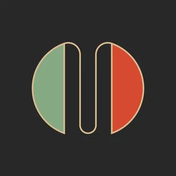 Creative bold letter M logo mockup retro font rounded shape, 60s typography d Stock-Illustration