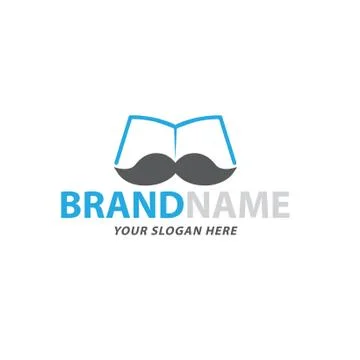 Creative book and mustache logo design Stock Illustration