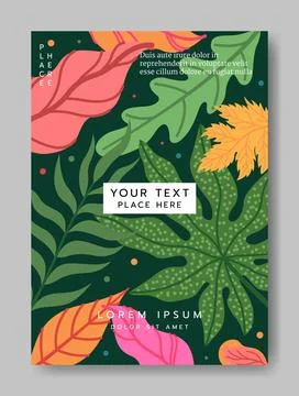 Creative botanical background. Tropical leaves and flowers. Poster summer d.. Stock Illustration