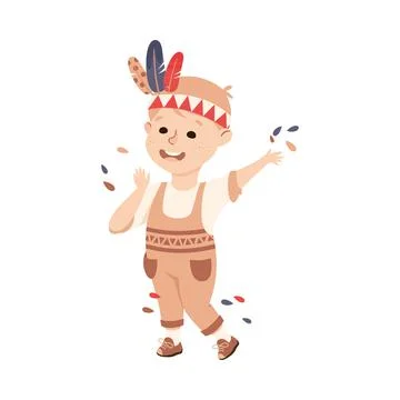 Creative Boy Wearing Indian Feather Band as Handcrafted Item Vector Illustration Stock Illustration