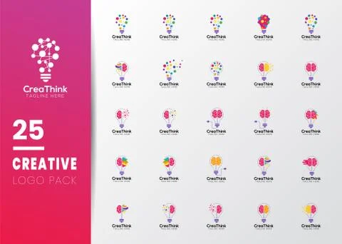 Creative brain with bulb concept vector illustration isolated on grey backgro Stock Illustration