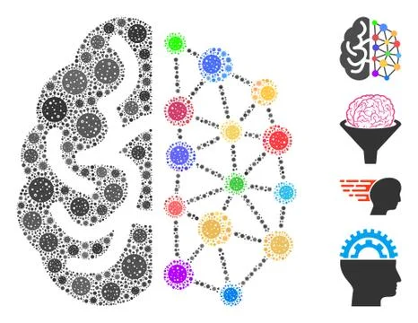Creative Brain Collage of Covid Virus Icons Stock Illustration