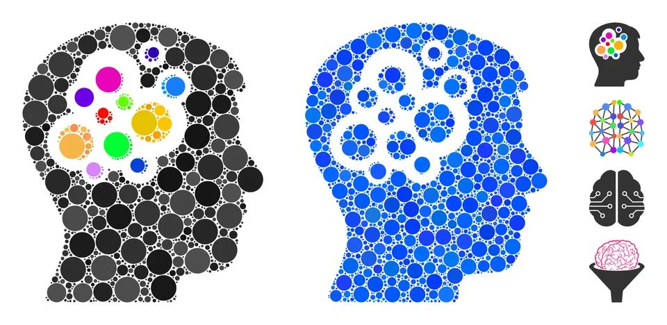 Creative Brain Composition Icon of Spheric Items Stock Illustration