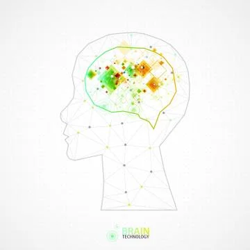 Creative brain concept background with triangular grid. Ilustração Stock