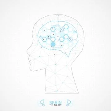 Creative brain concept background with triangular grid. Illustrazione stock