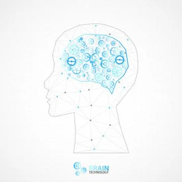 Creative brain concept background with triangular grid. 스톡 일러스트