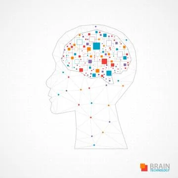 Creative brain concept background with triangular grid. Illustrazione stock