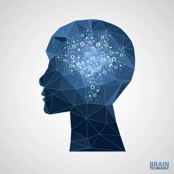 Creative brain concept background with triangular grid. Illustrazione stock