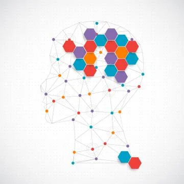 Creative brain concept background with triangular grid. 스톡 일러스트