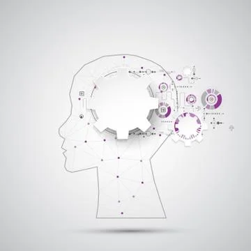 Creative brain concept background with triangular grid. Artificial Intelligen Stockillustratie