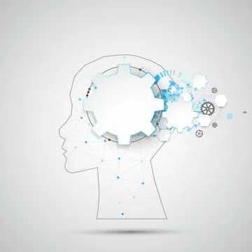 Creative brain concept background with triangular grid. Artificial Intelligen Stock Illustration