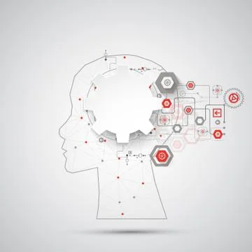 Creative brain concept background with triangular grid. Artificial Intelligen Stock Illustration