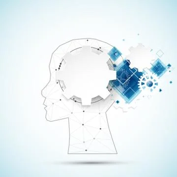 Creative brain concept background with triangular grid. Artificial Intelligen Stock Illustration