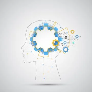 Creative brain concept background with triangular grid. Artificial Intelligen Stock Illustration
