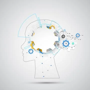 Creative brain concept background with triangular grid. Artificial Intelligen イラスト素材