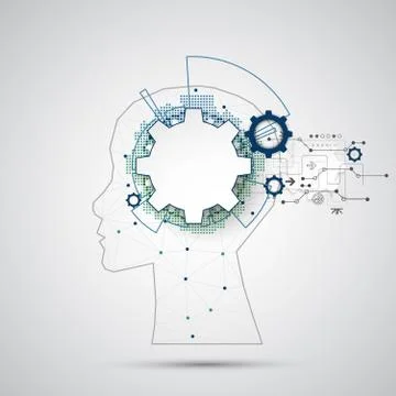 Creative brain concept background with triangular grid. Artificial Intelligen Stock Illustration