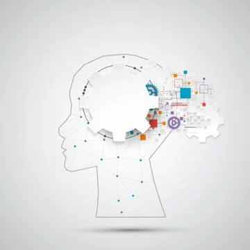 Creative brain concept background with triangular grid. Artificial Intelligen Stock Illustration