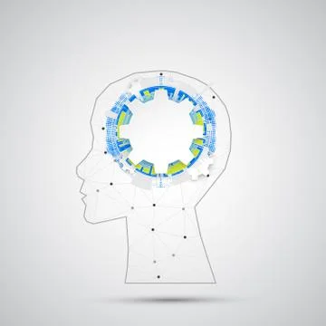 Creative brain concept background with triangular grid. Artificial Intelligen Stock Illustration