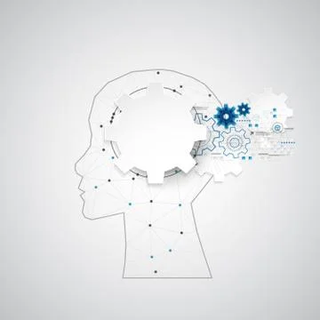 Creative brain concept background with triangular grid. Artificial Intelligen Stock Illustration