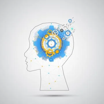 Creative brain concept background with triangular grid. Artificial Intelligen Stock Illustration